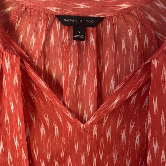 NEW Banana Republic Sheer Orange Blouse Coquette Modest Long Sleeve Feminine Tie - Picture 2 of 5